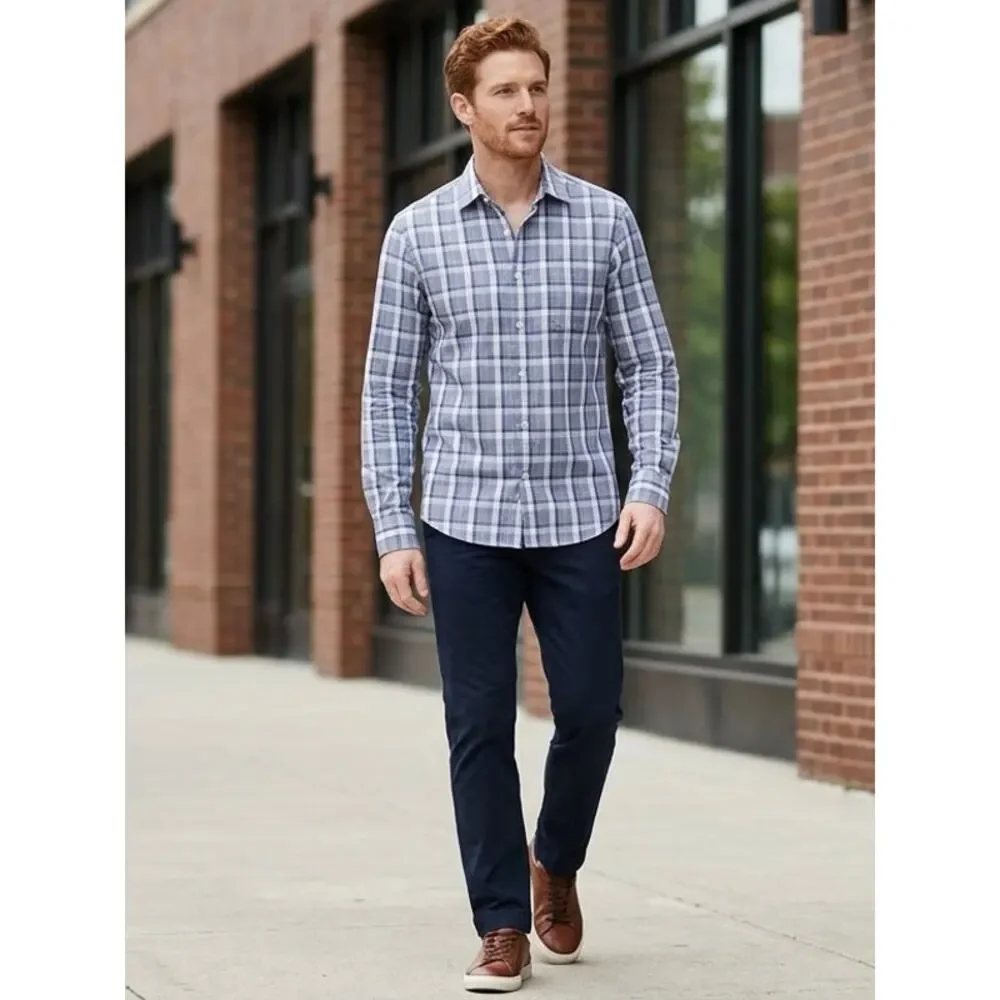 Banana Republic Blue Plaid Slim Fit Button-Up Shirt Men Size S